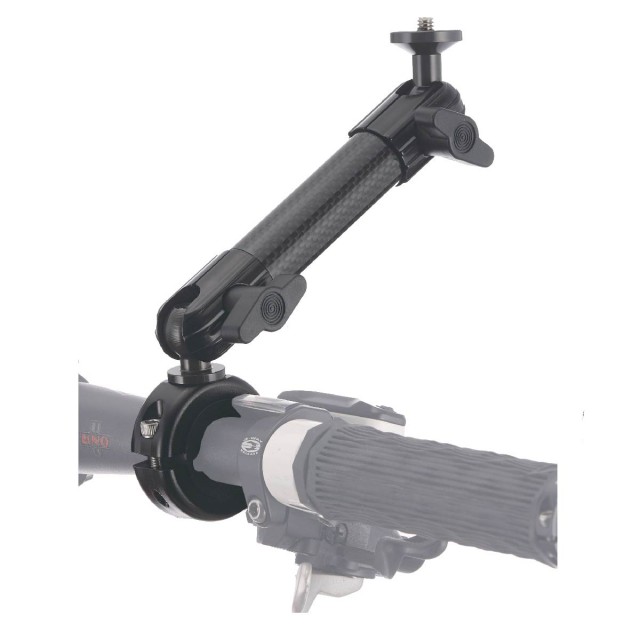 ONYX Carlos series carbon fiber mounting arm attached to a handlebar, designed for secure device placement on bicycles or motorcycles.