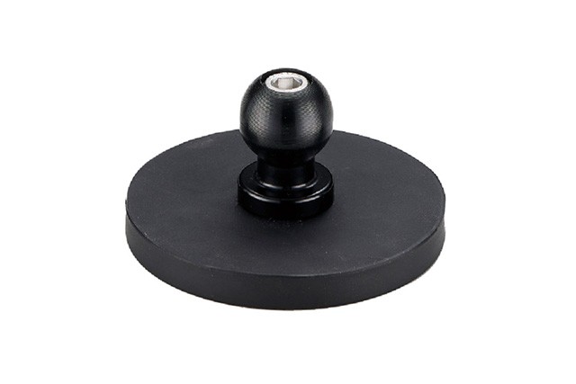 Black round base with a ball joint connector for mounting accessories