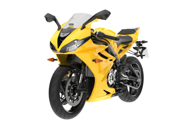 Yellow motorcycle equipped for Motorcycle Phone Holder or Handlebar Mount