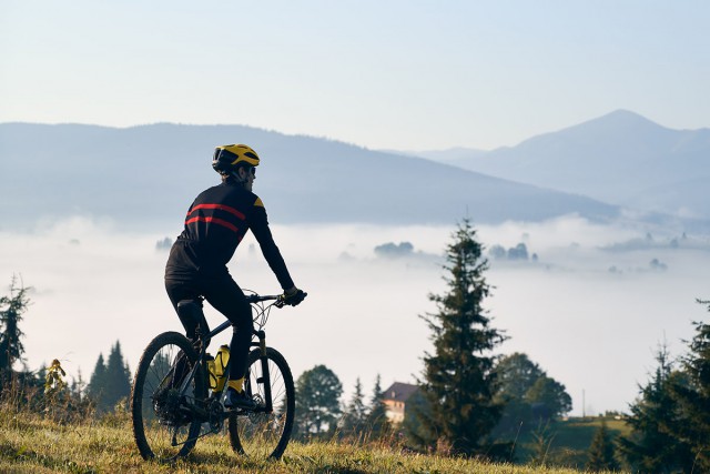 Cyclist in nature using a Bike Mount for outdoor adventures